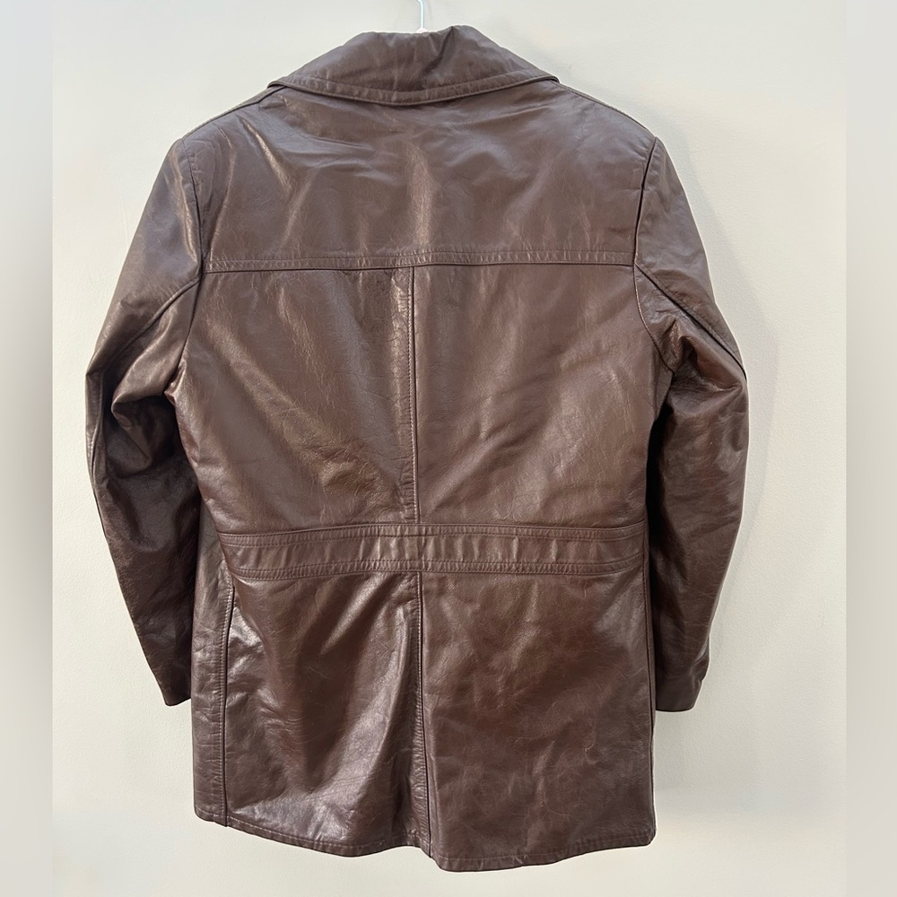 Sears Vintage Brown Leather Faux Shearling Removable Lining Notched Lapel Coat - Picture 3 of 9